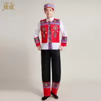 红色马甲圆帽子款 160CM 男士少数民族服装云南成人傣族彝族苗族民族风衣服葫芦丝演出服装
