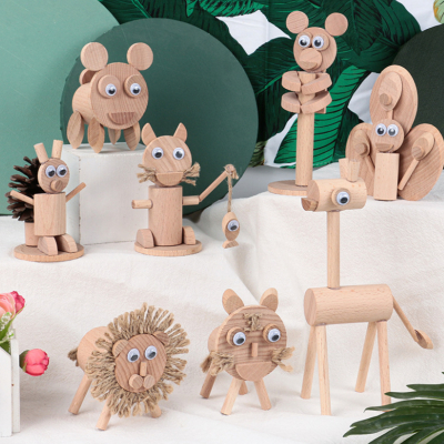 老虎材料 儿童手工模型diy制作幼儿园木质动物拼装拆益智木工半成品材料包