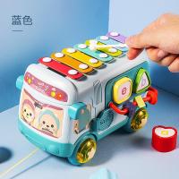 动物巴士敲琴车(蓝色) 手敲琴宝宝益智婴幼儿童钢琴玩具琴二合一音乐八音敲击乐器8个月