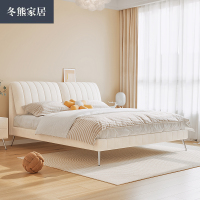 冬熊奶油科技布床轻奢现代简约床双人主卧1.5米1.8米床软包布艺床YJ8601