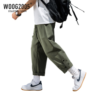WOOG2005工装裤高街裤子男设计感小众日系复古军绿色直筒阔腿裤潮