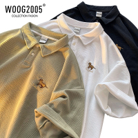 WOOG5005美式复古刺绣polo衫男短袖t恤男夏季oversize翻领体恤衫