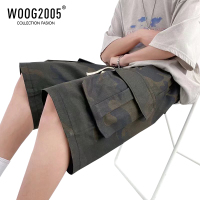 WOOG2005迷彩短裤男韩版设计感宽松过膝工装裤高档大口袋五分裤子