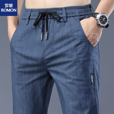 罗蒙蓝色牛仔裤男夏季薄款2022年新款宽松夏天直筒运动休闲长裤子