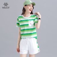 WAXY纯棉运动套装女2022夏季新款气质专业高端圆领短袖跑步健身服