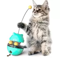 招财猫(蓝色) 猫咪玩具自嗨解闷神器不倒翁漏食球逗猫棒耐咬宠物用品小猫漏食器