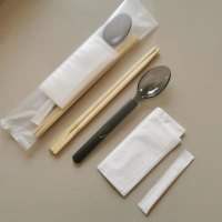 勺子筷子纸巾牙签四件套 100套 一次性叉子套装勺子水果沙拉塑料独立蔬菜色拉餐具甜品叉加厚叉勺
