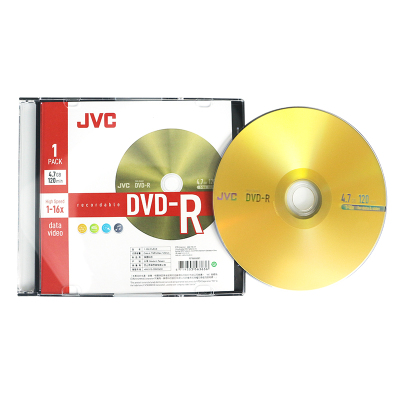 JVC单片装不可打印 日本JVC台产DVD-R光盘 空白16X刻录盘DVD光碟50片4.7G桶装光碟片