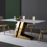 抖鹰 意式进口岩板石餐桌艺术设计北欧简约五金小户型轻奢餐桌椅组合