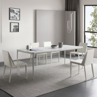 鲲居 意式极简德利丰岩板餐桌椅组合小户型家用饭桌纯白长方形餐桌