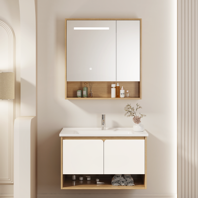 Y0007北欧日式实木浴室柜组合轻奢卫生间陶瓷一体洗手洗脸盆智能卫浴柜