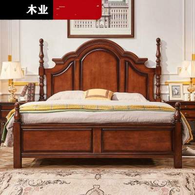轻奢实木床1.8米美式实木床双人床简约美式复古床小户型卧室家具