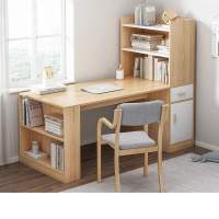 北欧书桌带书架组合学习桌电脑台式桌卧室转角写字桌子办公桌