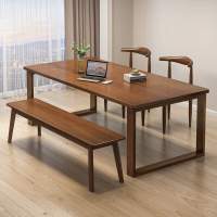 客厅书桌家用大书桌长工作台新中式双人书桌实木腿学习写字办公桌