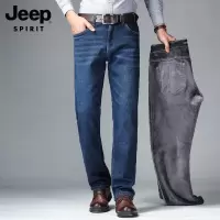 JEEP SPIRIT吉普冬季加绒牛仔裤男宽松品牌弹力牛仔裤男士加厚休闲直筒牛仔裤男装