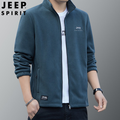 JEEP SPIRIT春秋夹克男士时尚休闲摇粒绒立领开衫吉普外套