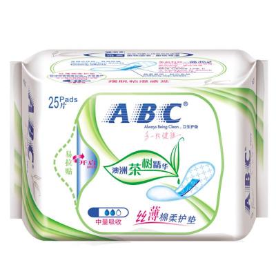 ABC丝薄棉柔卫生护垫中量吸收163mm25片N21含澳洲茶树精华纯棉超吸收导渗