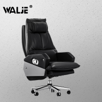 WALJE 000241 办公椅老板椅黑色皮椅电脑椅书房椅可躺可旋转椅子