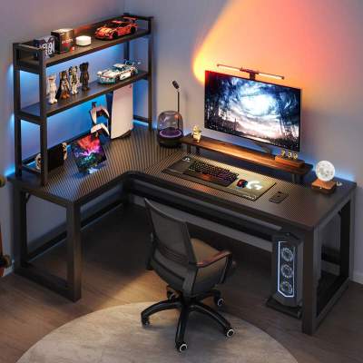 转角电竞桌双人电脑桌台式家用书桌书架组合卧室办公桌写字台游戏