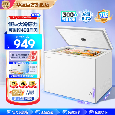 华凌 美的出品300升家用商用冰柜大容量 减霜冷藏冷冻大冷柜 一级能效节能低霜卧式冰箱BD/BC-300KWH