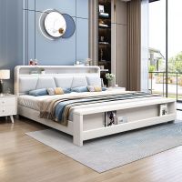 实木床现代简约1.8米双人床主卧室婚床轻奢型家用1.5米白色出租屋批发