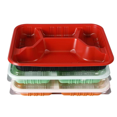 蔚岸一次性餐盒塑料快餐外卖盒打包盒四格环保饭盒分格长方形饭盒100个22.5*19*3cm/包