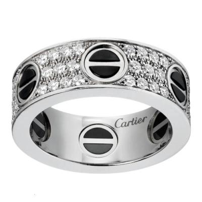 CARTIER/卡地亚 经典款LOVE 18K金白金陶瓷钻石戒指 镶嵌66颗明亮式切割钻石B4207600