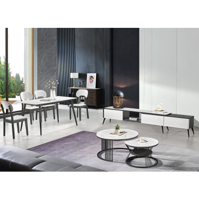 珀尚家具现代轻奢亮光岩板餐桌 中纤板框架组合餐桌椅AZ2308、AY2308