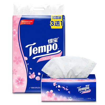 得宝(Tempo) 抽纸 四层90抽*(3+1)包纸巾(樱花味)