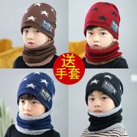 儿童帽子秋冬男童女童保暖护耳帽子围巾两件套装冬季毛线帽潮