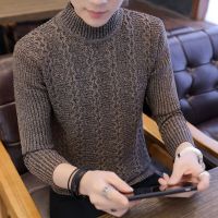 冬季半高领毛衣男士韩版潮流修身加厚针织衫青年毛线衣