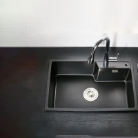 九牧(JOMOO)卫浴厨房黑色水槽套装石英石水槽单槽洗菜盆水池水龙头套餐