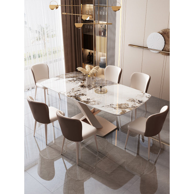 意式岩板潘多拉亮光家用长方形饭桌小户型高端餐桌椅