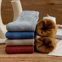 女士袜冬季毛巾袜加绒加厚保暖毛圈纯色中筒袜地板袜