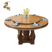 博林创实木餐桌1.3米至1.8米手动转盘桌单位食堂实木餐桌餐椅(高75cm)/套1.3M(单桌带转盘)