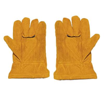 保暖耐低温户外作业焊接劳保手套短款黄牛皮电焊手套加棉绒 1双