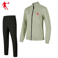 乔丹 运动长袖长裤套装 运动套装 KWD41213294+KKL43211277 灰豆绿+黑色 XS 套