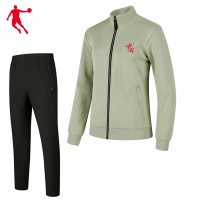 乔丹 运动长袖长裤套装 运动套装 KWD41213294+KKL43211277 灰豆绿+黑色 S 套