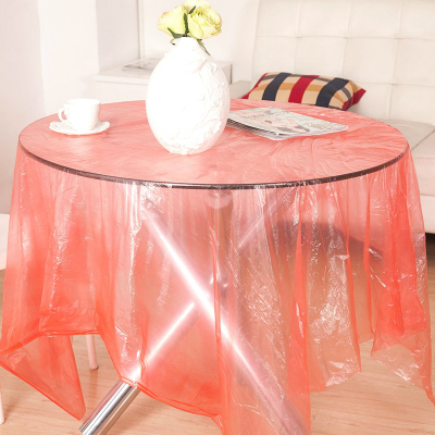 一次性桌布塑料薄膜加厚红色透明长方形圆形家用圆桌餐布台布防水