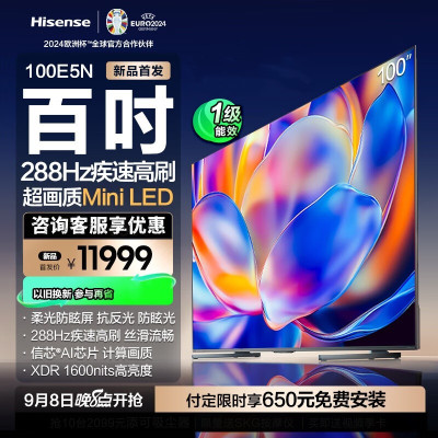 海信电视 100E5N 100英寸Mini LED 288Hz高刷 超薄大屏巨幕 一级能效 柔光防眩屏黑神话悟空游戏电视