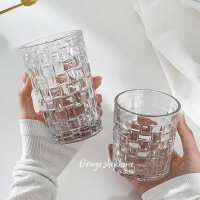 三维工匠藤编玻璃杯ins清新森系家用浮雕水杯果汁咖啡杯冷饮杯创意格子杯