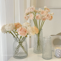 三维工匠玻璃花瓶摆件客厅插花轻奢高级感透明直筒鲜花水养水培器皿家用