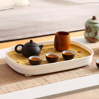 三维工匠家用简约茶盘茶杯托盘长方形现代小型客厅储水塑料水杯子沥水盘