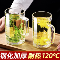 三维工匠钢化玻璃杯茶杯带把手家用防摔啤酒杯子个人专用水杯泡茶杯