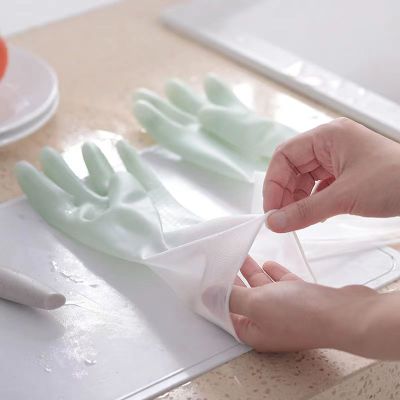 三维工匠厨房莫兰迪拼色手套女洗衣服厨房洗碗家务防水耐用型贴手套