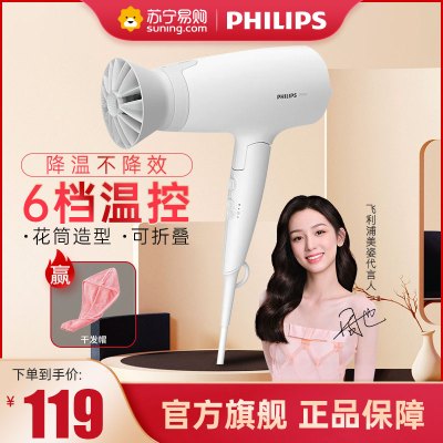 飞利浦(Philips) 电吹风小花筒吹风机家用大功率 负离子吹风筒恒温护发 速干可折叠 BHD378/05