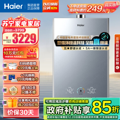 海尔(Haier)燃气热水器16升天然气家用双循环恒温无级变频水伺服五段微火TSI增压密闭稳燃舱一级降噪 KL7S-恒星