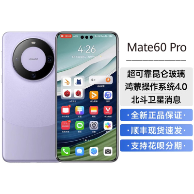 华为(HUAWEI) Mate60 Pro 12GB+512GB 南糯紫 鸿蒙操作系统4.0 卫星通话 官方旗舰 华为m