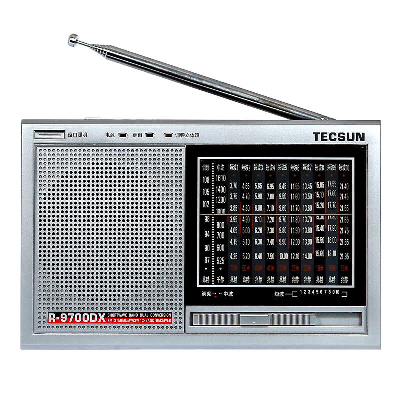 德生收音机R-9700DX 银灰色 全波段老年人便携式复古老式二次变频新款台式立体声半导体操作简单指针式短波抗干扰广播