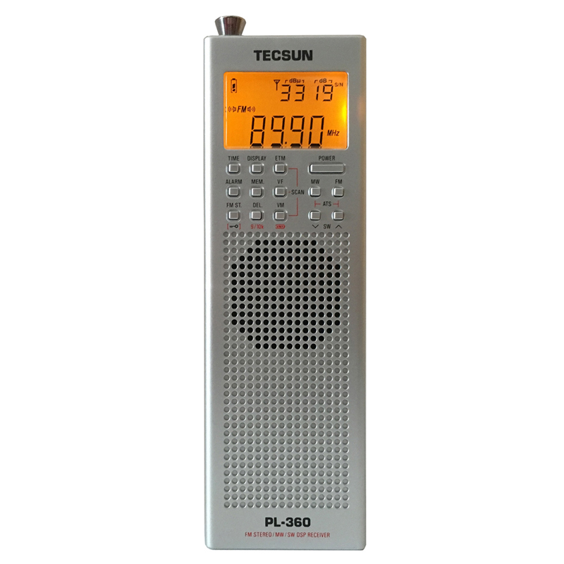[加赠3节充电电池+充电线]德生PL-360 收音机 全波段 老年人 四六级英语听力 高考 数字解调立体声半导体 银色